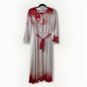 Guzey Fairycore Boho Maxi Dress  M/L Floral Ombre Belted Long Sleeve Asymmetric